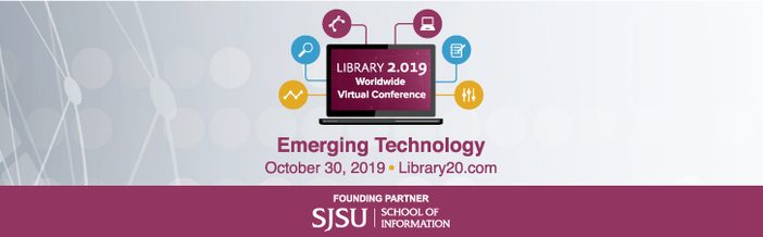Banner de evento virtual "Emerging Technology" de Library 2.0